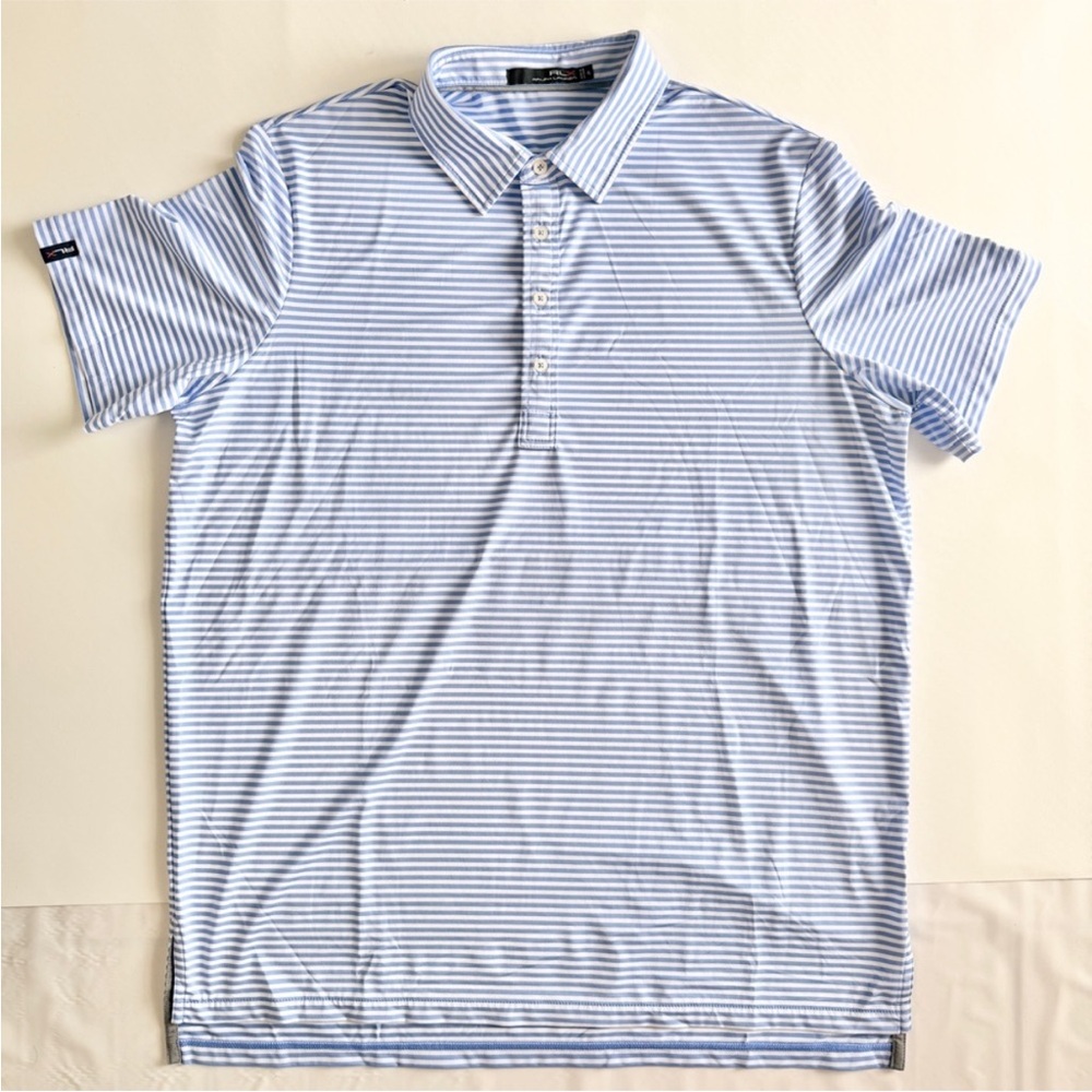 Ralph Lauren RL Men's Performance Light Blue White Striped Polo Shirt Size XL
